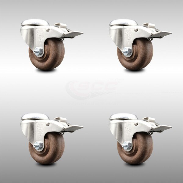 3 Inch 316SS High Temp Glass Filled Nylon Bolt Hole Caster Set with Lock Brake, Service Caster, Mfr#: SCC-SS316BHTTL20S314-GFNSHT-4